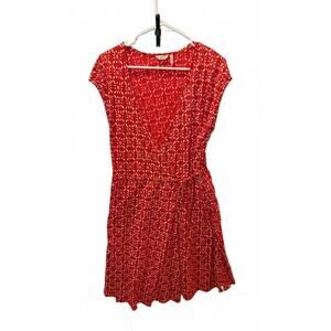 Woolrich Cotton Wrap Dress Medium Red White Floral Short Sleeve Casual Summer